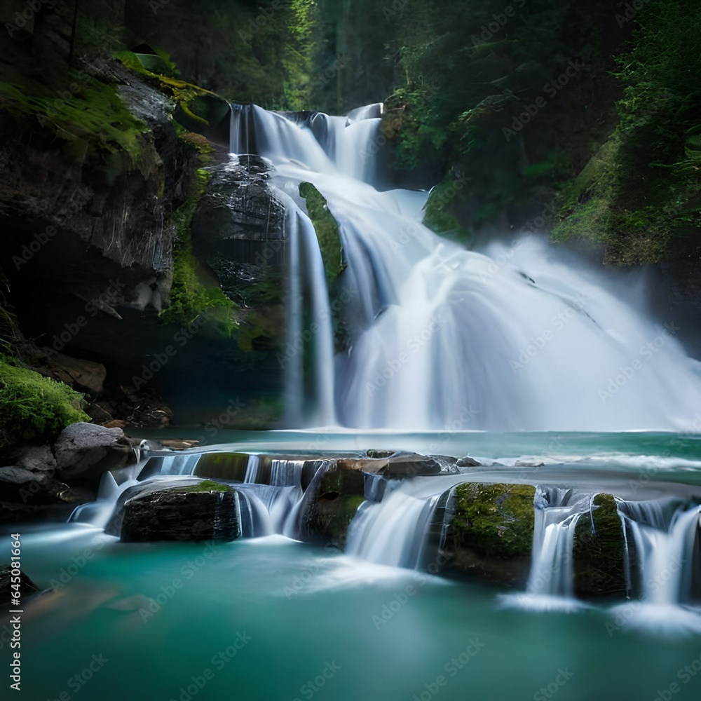 Naklejka premium waterfall in the forest generated Ai