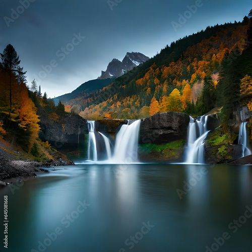 waterfall in autumn generated Ai