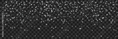 Realistic falling snow on transparent background.Seamless realistic falling snow or snowflakes. Vector illustration