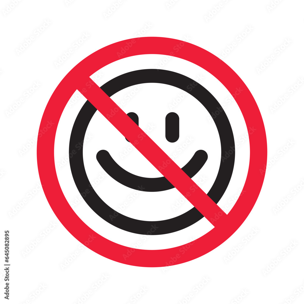 No smile icon. Forbidden emoji icon. No smile vector symbol. Prohibited vector icon. Warning, caution, attention, restriction flat sign design. Do not smile pictogram No smile icon. Forbidden emoji icon. No smile vector symbol. Prohibited vector icon. Warning, caution, attention, restriction flat sign design. Do not smile pictogram