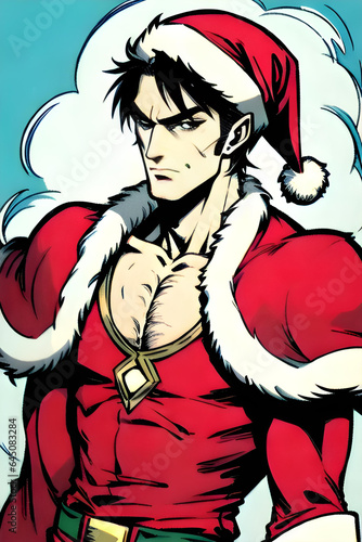 cartoon of a muscular anime Santa Claus - generative ai