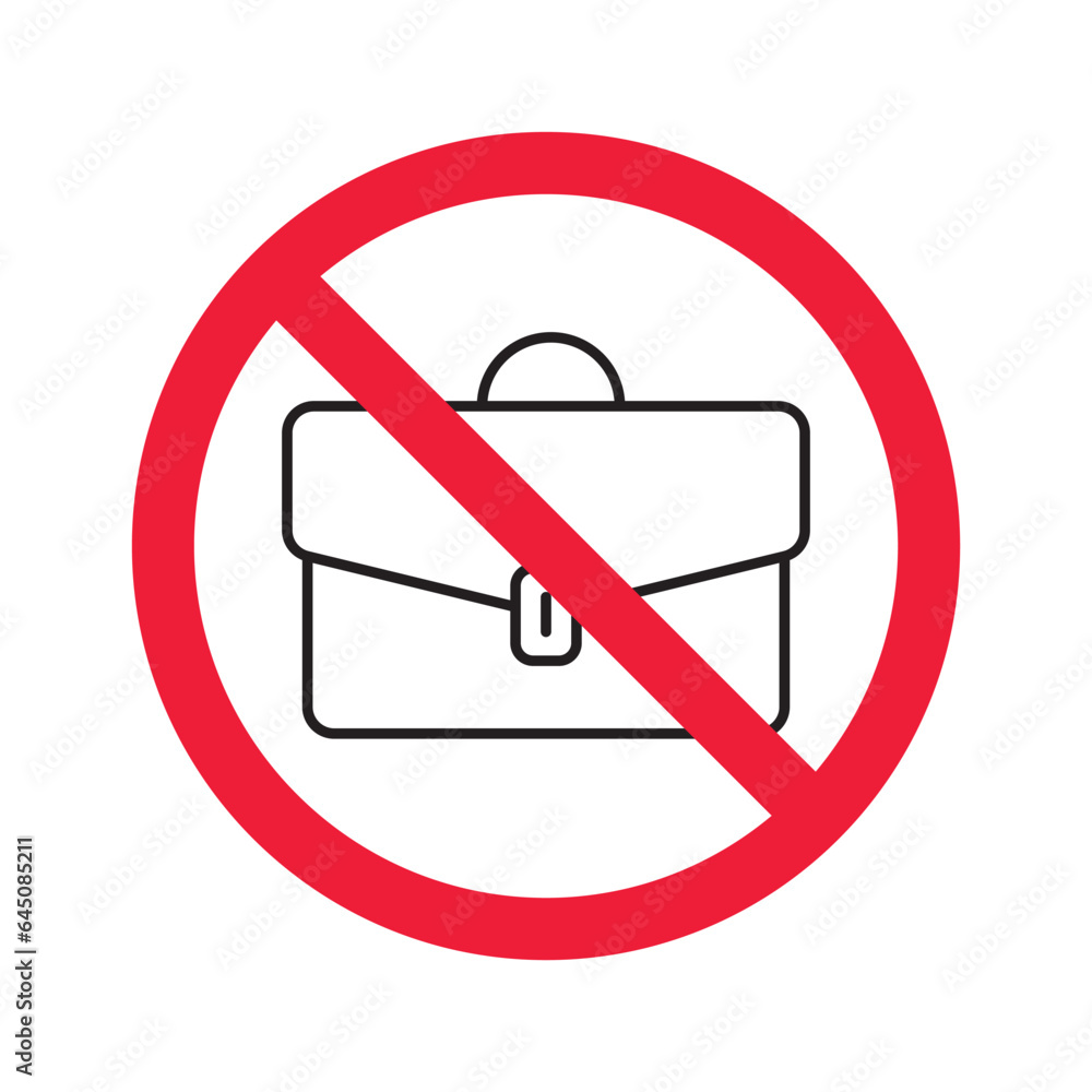 No suitcase icon. Forbidden suitcase icon. No suitcase vector sign. Prohibited suitcase vector icon. Warning, caution, attention, restriction, label, ban, danger. No suitcase icon. Forbidden suitcase icon. No suitcase vector sign. Prohibited suitcase vector icon. Warning, caution, attention, restriction, label, ban, danger.