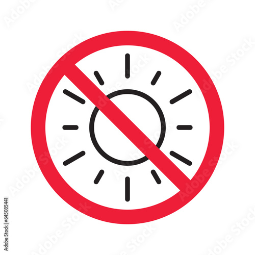 No sun icon. Forbidden sunny icon. No sun vector symbol. Prohibited  vector icon. Warning, caution, attention, restriction flat sign design. Do not pictogram