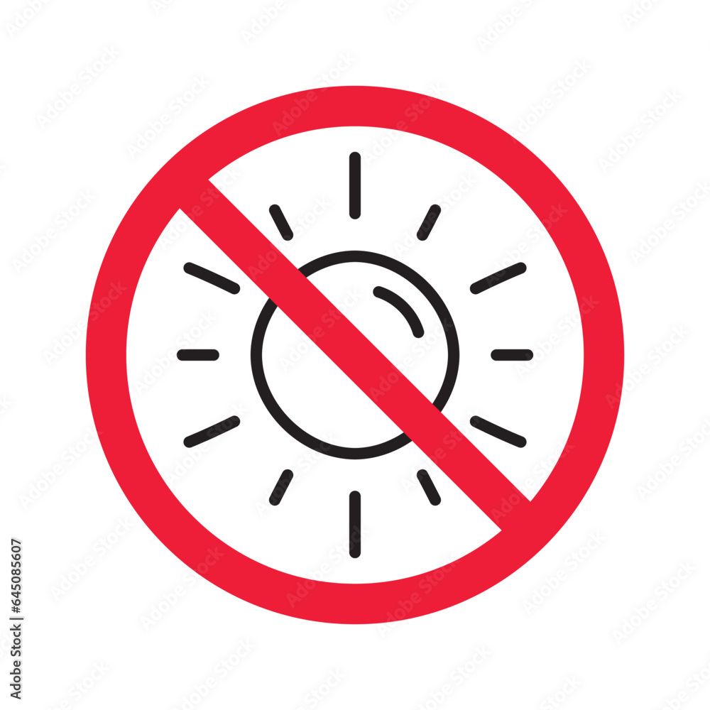 No sun icon. Forbidden sunny icon. No sun vector symbol. Prohibited vector icon. Warning, caution, attention, restriction flat sign design. Do not pictogram No sun icon. Forbidden sunny icon. No sun vector symbol. Prohibited vector icon. Warning, caution, attention, restriction flat sign design. Do not pictogram