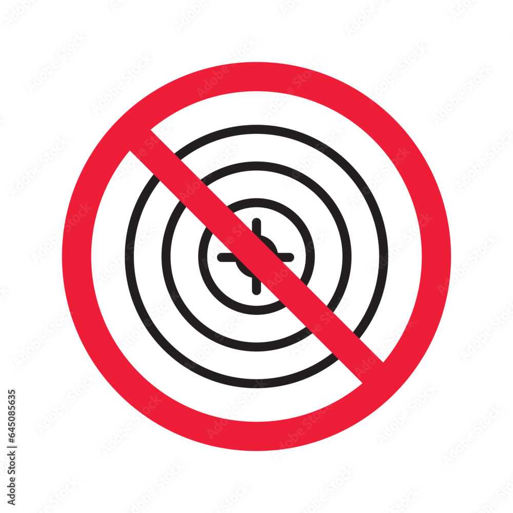 Prohibited aiming vector icon. No aim icon. Forbidden aim icon. Warning, caution, attention, restriction, danger flat sign design. Target symbol Prohibited aiming vector icon. No aim icon. Forbidden aim icon. Warning, caution, attention, restriction, danger flat sign design. Target symbol