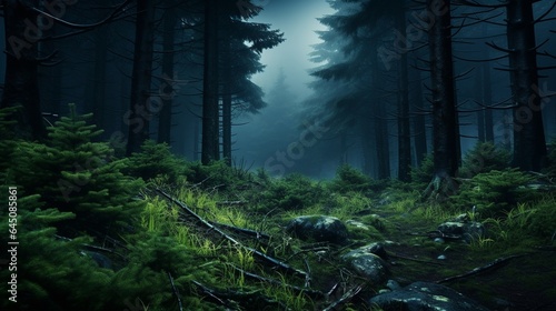 Gloomy overcast forest. High quality illustration