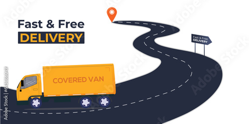 Fast and free delivery logo with delivery van or truck