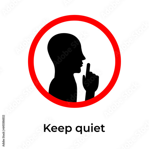 Keep Quiet, Keep Silent please sign. Crossed person talking, Shhh icon in circle. Printable stickers. Vector. Isolated on white background.