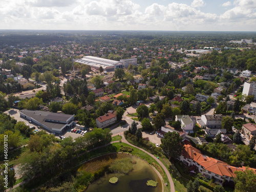 Obraz na płótnie Grodzisk Mazowiecki z lotu ptaka latem/Grodzisk Mazowiecki city aerial view in summer, Mazovia, Poland w salonie