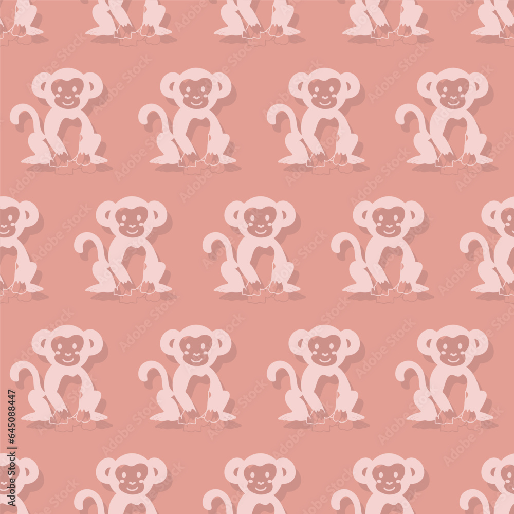 Obraz premium Vector seamless pattern with monkey.Tropical jungle cartoon creatures.Pastel animals background.Cute natural pattern for fabric, childrens clothing,textiles,wrapping paper.