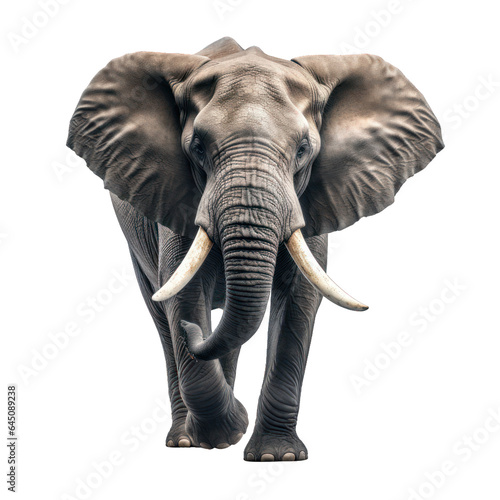 Fototapeta Naklejka Na Ścianę i Meble -  angry elephant running towards camera, isolated png, transparent background, generative ai