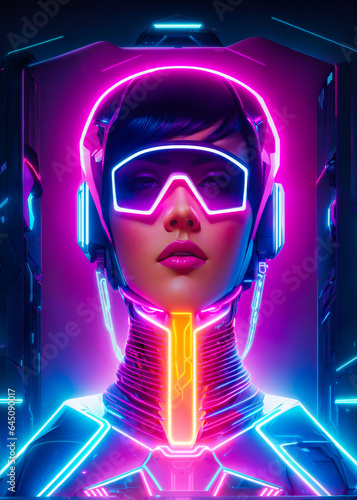 Cyber Woman: A Neon Synthwave Portrait in Pink and Purple.