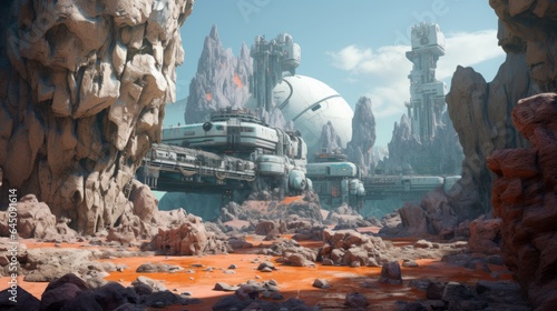 Mining of raw materials on alien planets, 16:9, concept: Humans will settle in space,.