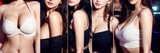 Collage of Asian beautiful women having fun, meeting each other in bar restaurant. Attractive young girll friends feeling happy and relax having a party, celebrating event at night club. . Banner