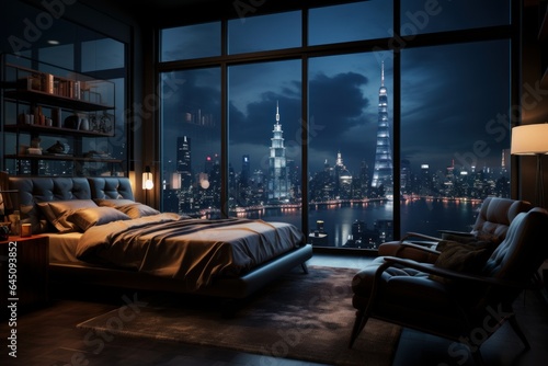 a room in a luxury building in a modern city by night © jechm