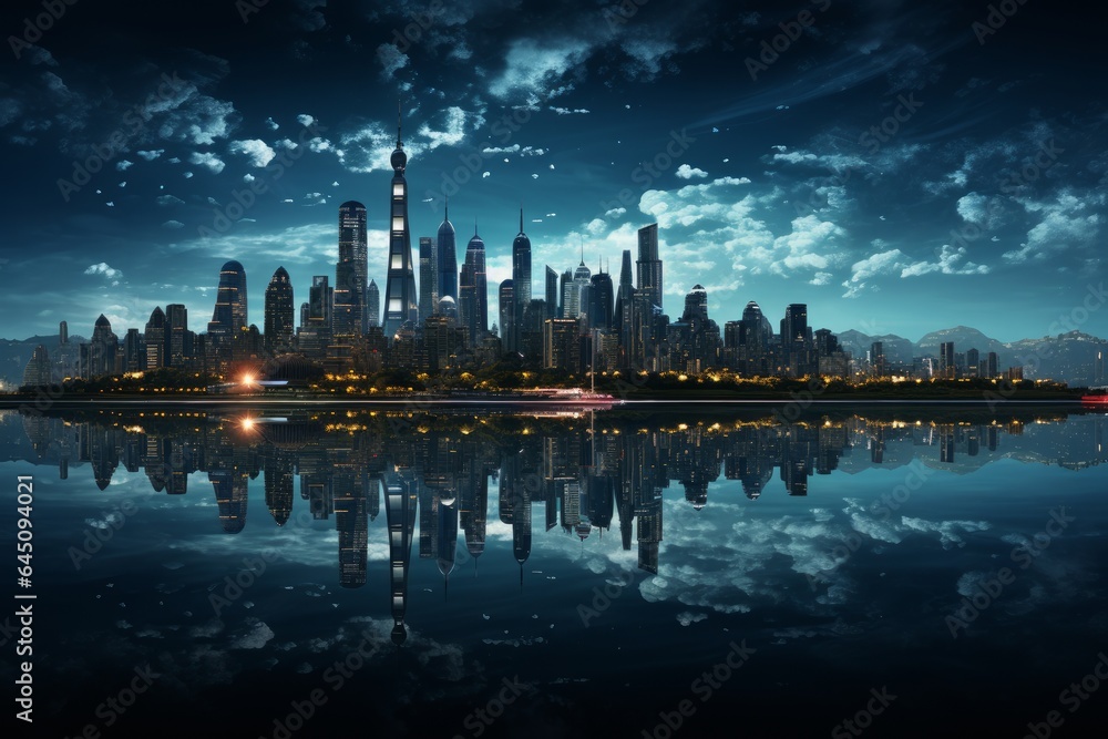 panoramic view of a luxurious city at night with neon lights