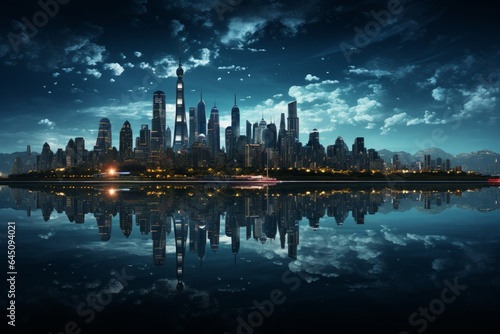 panoramic view of a luxurious city at night with neon lights