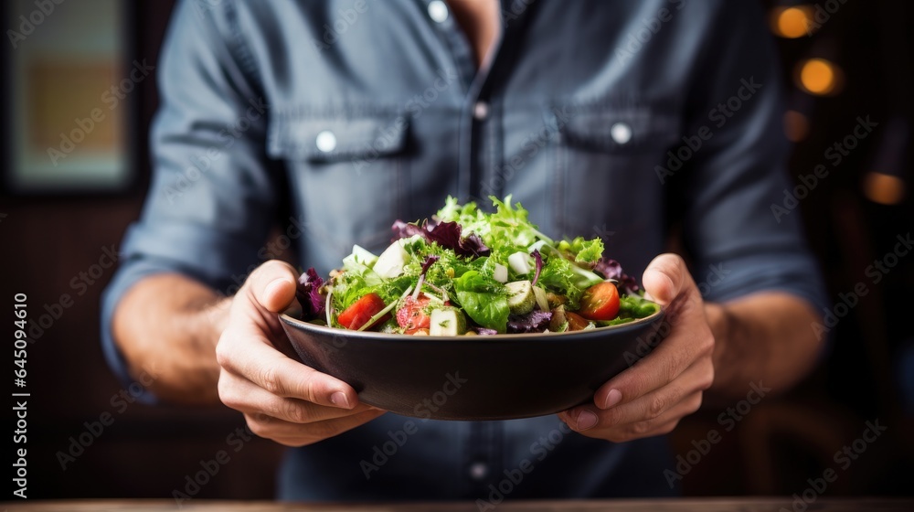 preparation of salad from fresh greens and vegetables preparation of salad from fresh greens and vegetables
