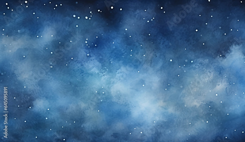 Watercolor Sketch Blue Night sky with Stars Painting Background 
