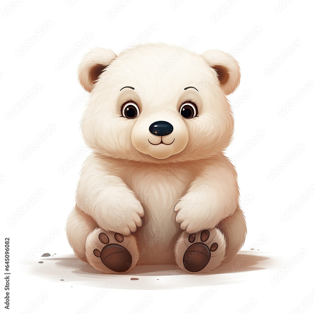 Fototapeta premium Cute baby bear animal isolated on white background AI generated image
