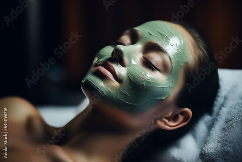 Young beautiful woman having mask procedure in spa centre