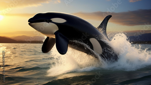 killer whale swims in ocean made with generative AI