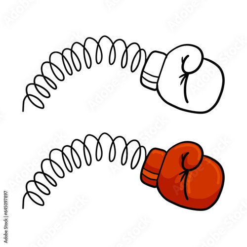 Boxing Glove on spring. Comedy joke illustration. Funny prank punch. Cartoon illustration isolated on white background