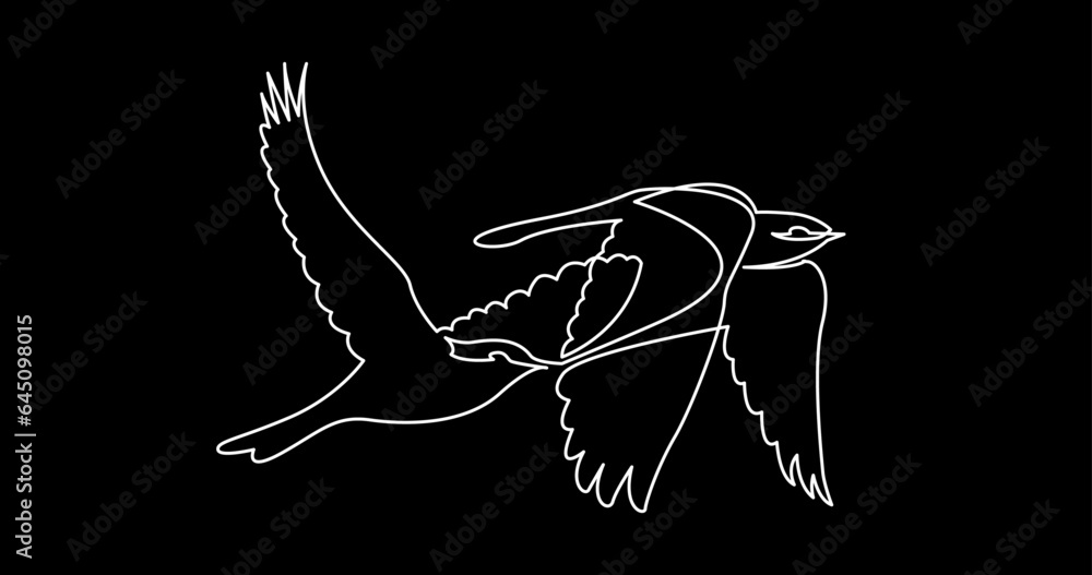Fototapeta premium continuous line drawing vector illustration with FULLY EDITABLE STROKE of birds butterflies as nature concept decoration background