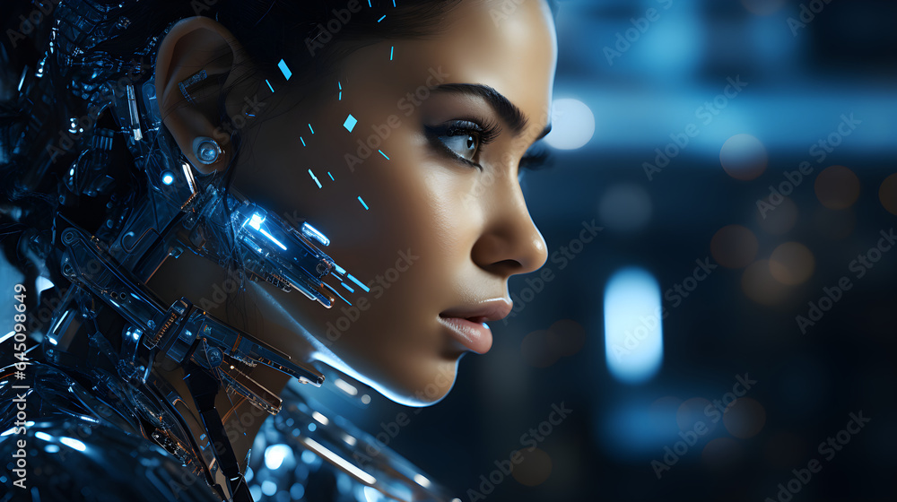 Beautiful futuristic robot woman