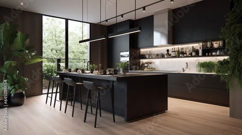 Designer kitchen in dark colors photo