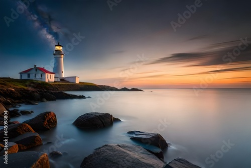 lighthouse at dusk