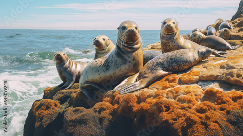 A group of seals basking in the sun, AI Generative. © Miry Haval