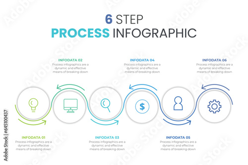 Circles with arrows strokes for infographic. Template for diagram, graph, presentation and chart. Business concept with 6 options, parts, steps or processes. Outline icons