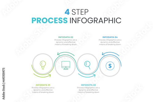 Circles with arrows strokes for infographic. Template for diagram, graph, presentation and chart. Business concept with 4 options, parts, steps or processes. Outline icons
