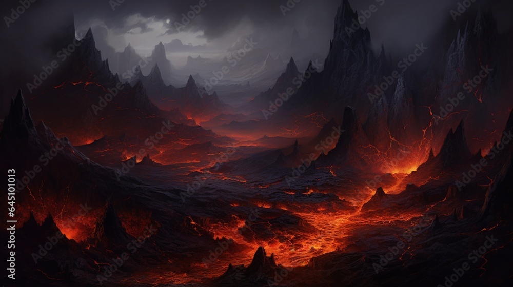 a dramatic volcanic landscape, with steaming vents, jagged lava rocks, and the stark beauty of a volcanic wilderness
