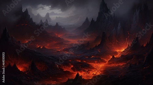 a dramatic volcanic landscape, with steaming vents, jagged lava rocks, and the stark beauty of a volcanic wilderness © ra0