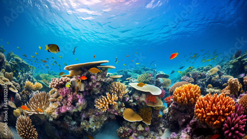 Underwater coral reef landscape Ocean Beautiful Fish Design Modern Unique Colorful. AI Generative. © Miry Haval