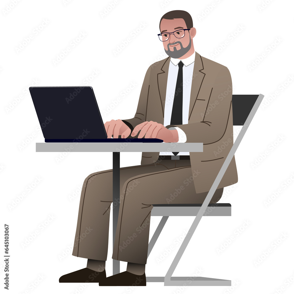 bearded man in suit working on laptop bearded man in suit working on laptop