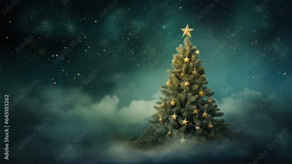 Christmas tree on dark green background