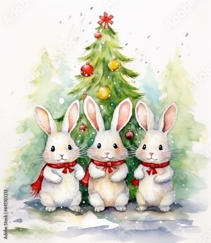 Cute group of Christmas rabbits © olegganko