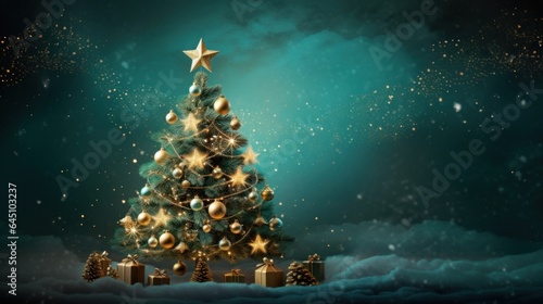 Christmas tree on dark green background