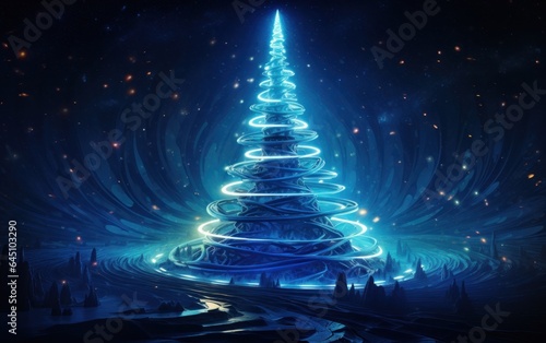 Christmas tree with blue light