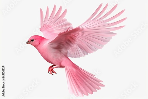 A pink bird flying isolated on transparent background. Generative AI © Ava