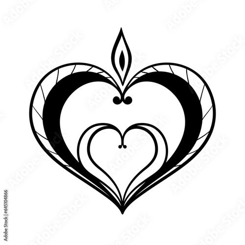 Vector black decorative heart on white background. Creative hand drawn heart for card design or tatoo