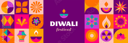 Happy Diwali, festival of light. Modern geometric minimalist design. Poster, banner and social media template