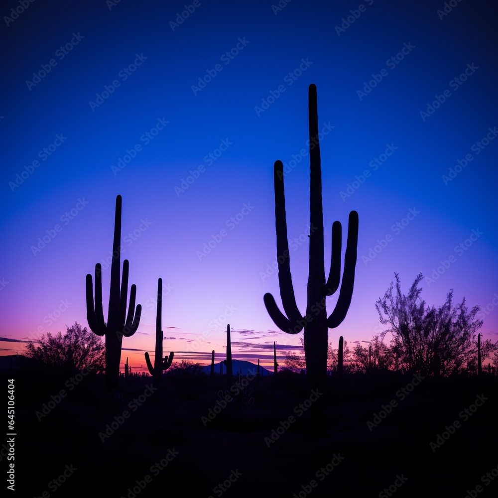 Silhouettes of cacti at sunset. Generative AI Silhouettes of cacti at sunset. Generative AI