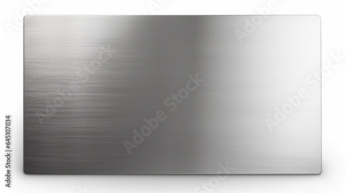 Fototapeta Naklejka Na Ścianę i Meble -  3d brushed stainless steel rectangle blank plate isolated on white, metal texture empty sign.