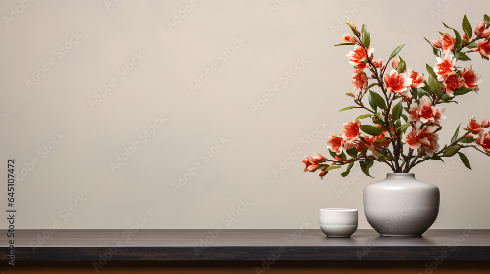 Empty black marble table and vase for product presentation Empty black marble table and vase for product presentation