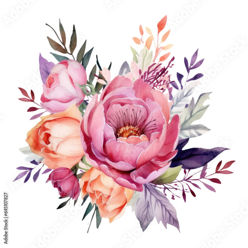 Spring summer flower watercolor pastel color isolated on transparent background. Generative ai