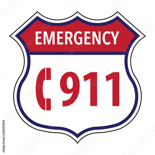 Vector graphic of the 911 US emergency call number in a vintage road sign